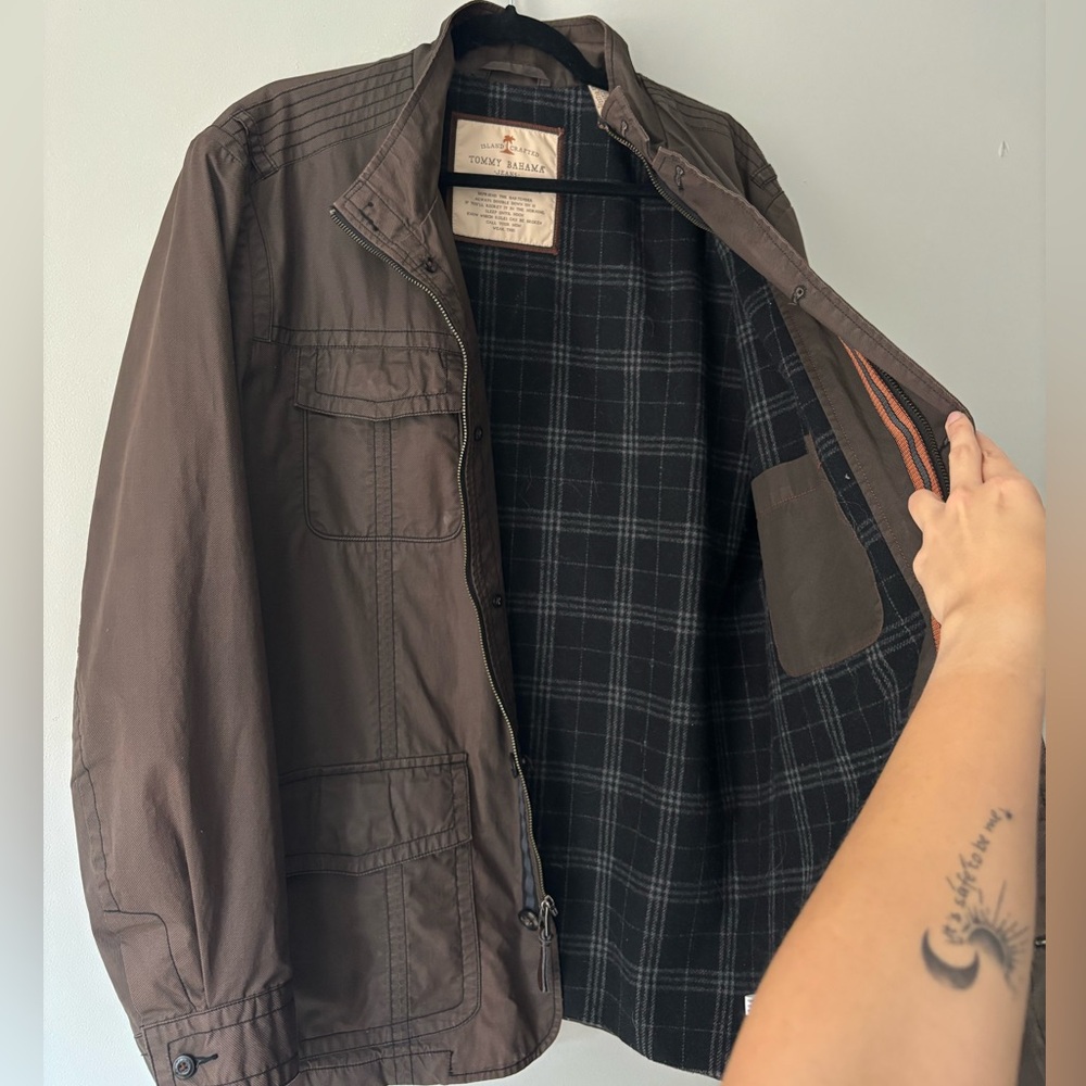 Vintage Streetwear Men Chocolate Brown Preppy Flannel Bomber Barn Jacket Large - Picture 2 of 11